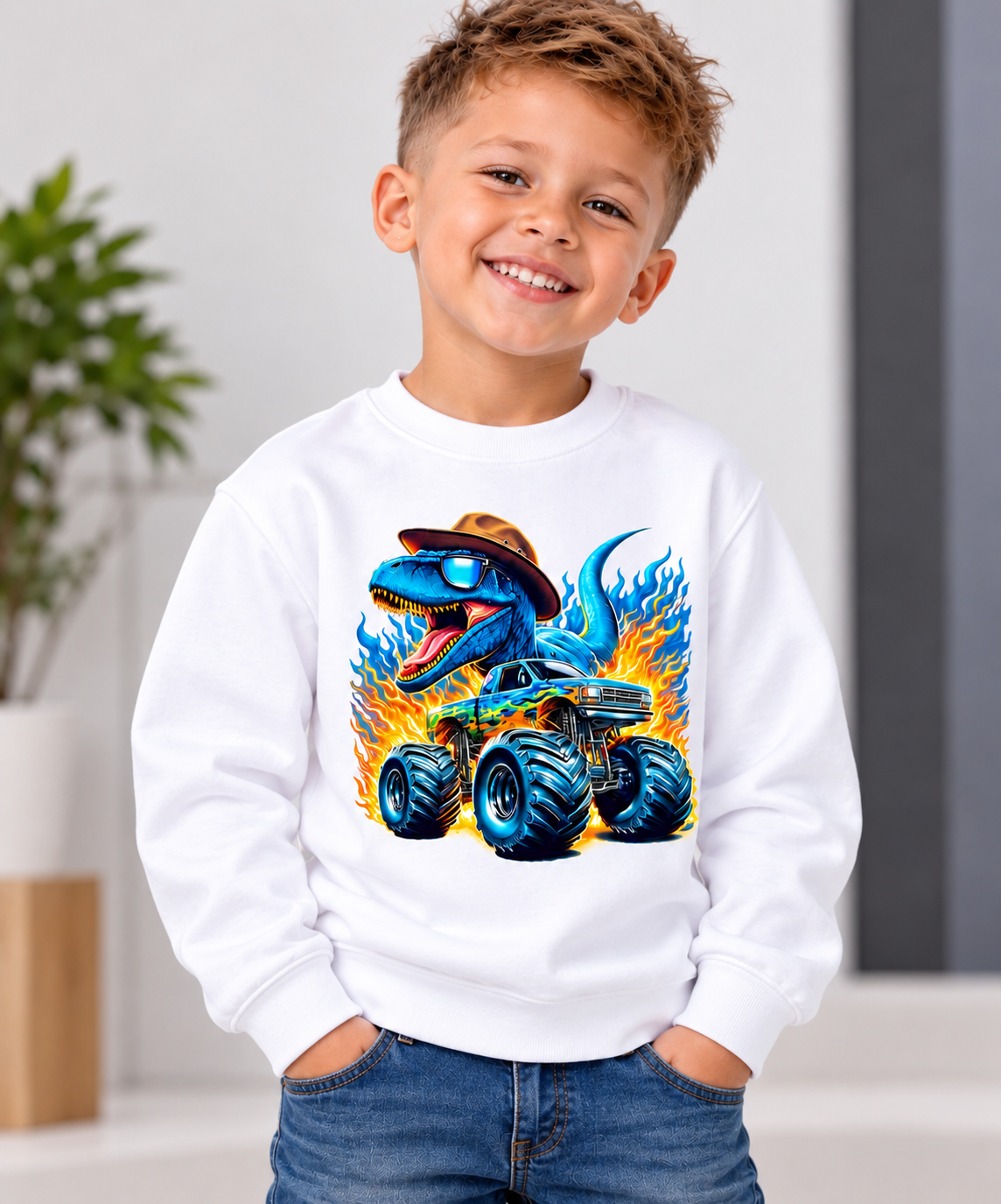 Dinosaur Monster Truck – Custom Printed Kids Sweatshirt