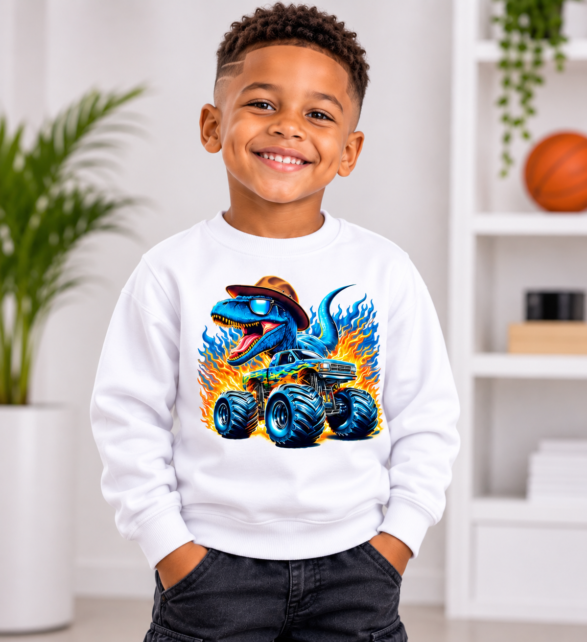 Dinosaur Monster Truck – Custom Printed Kids Sweatshirt