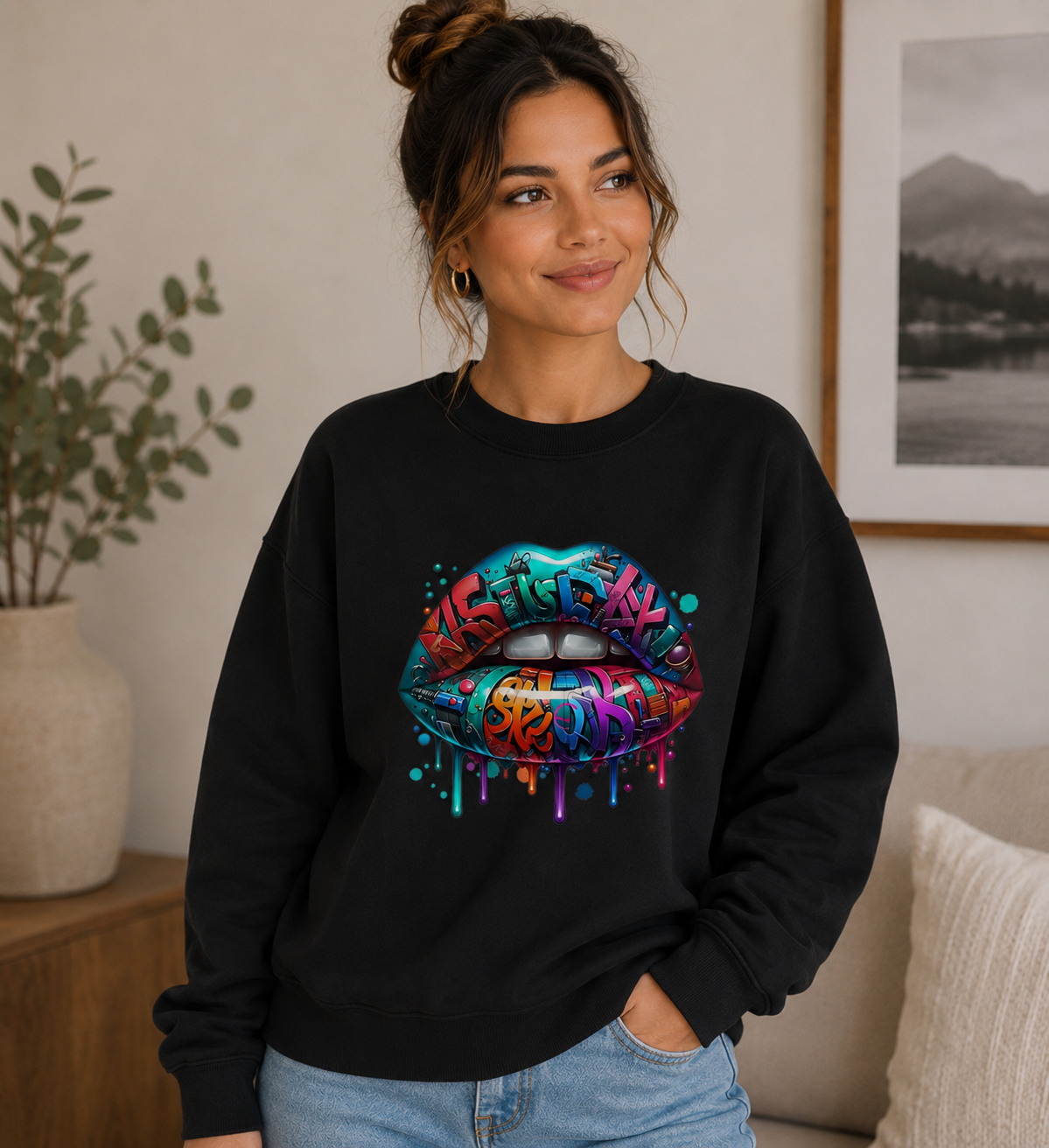 Colourful Graffiti Lips – Custom Printed Sweatshirt