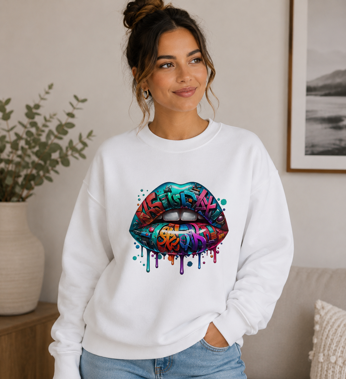 Colourful Graffiti Lips – Custom Printed Sweatshirt